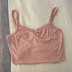 Pink Lace Trim Cami cropped tank